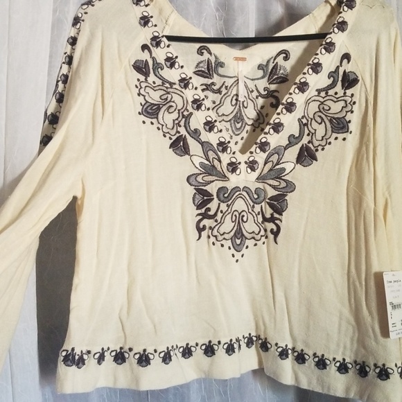 Free people cropped long sleeve boho top - Picture 2 of 8
